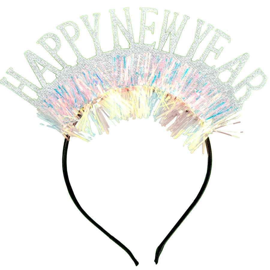 Happy New Year Glitter Tinsel Headband (Silver)