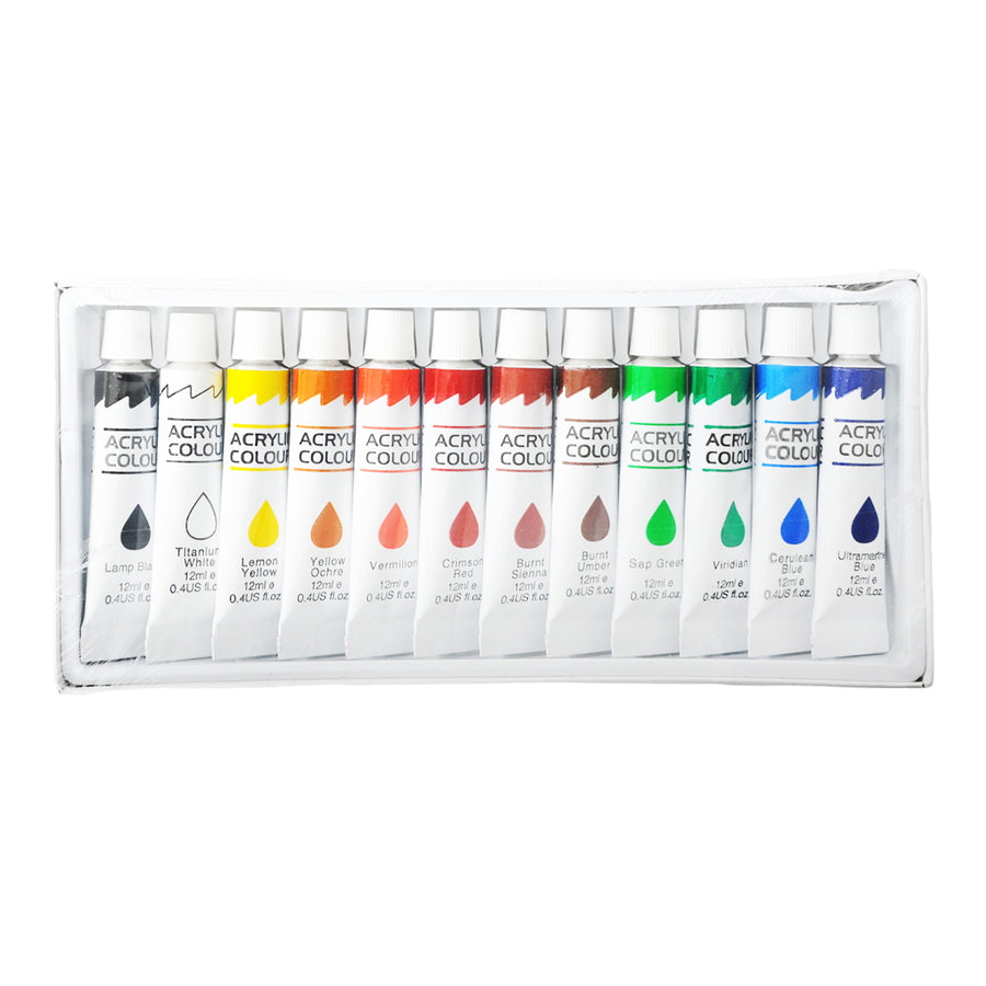 Acrylic Colours 12ml Paint Tubes (Set of 12)