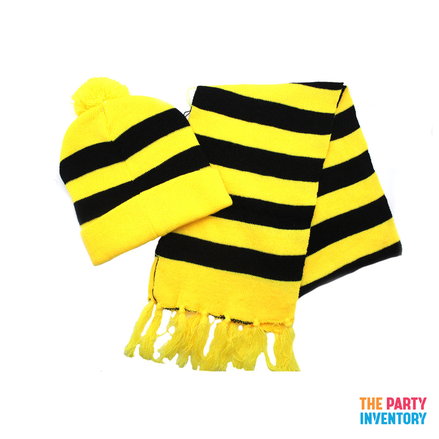 Black and Yellow Scarf & Beanie Set