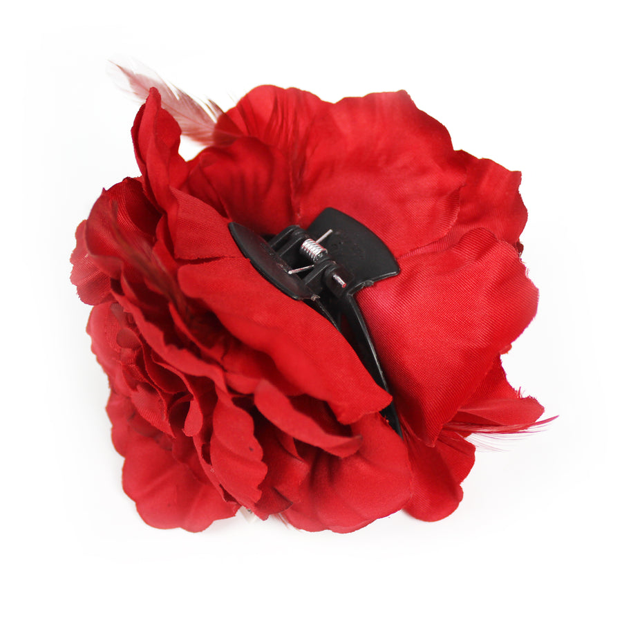 Large Red Hair Flower Claw Clip