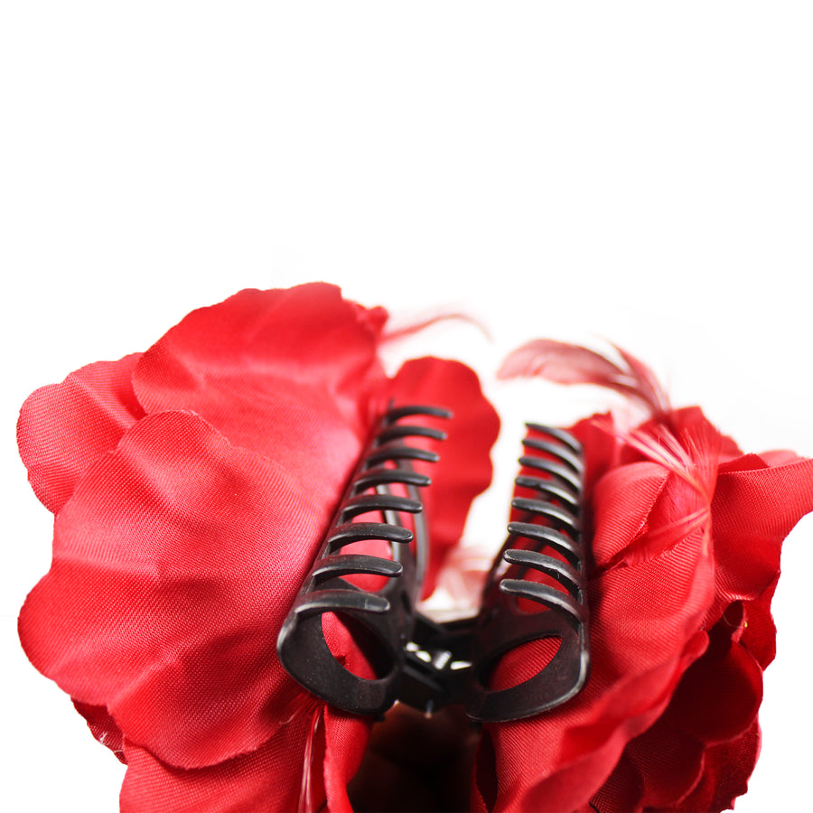 Large Red Hair Flower Claw Clip