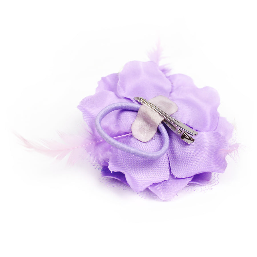 Purple Net Rose Hair Clip with Feathers