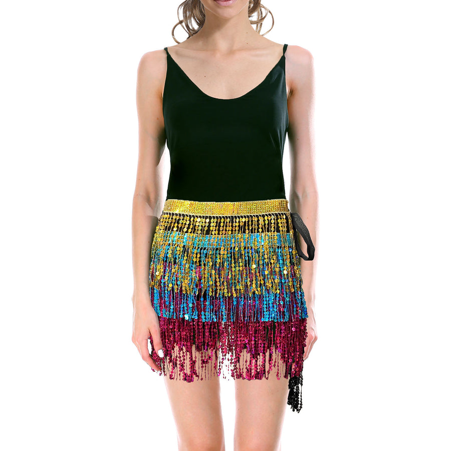 Sequin Fringe Skirt (Gold/Blue/Pink)