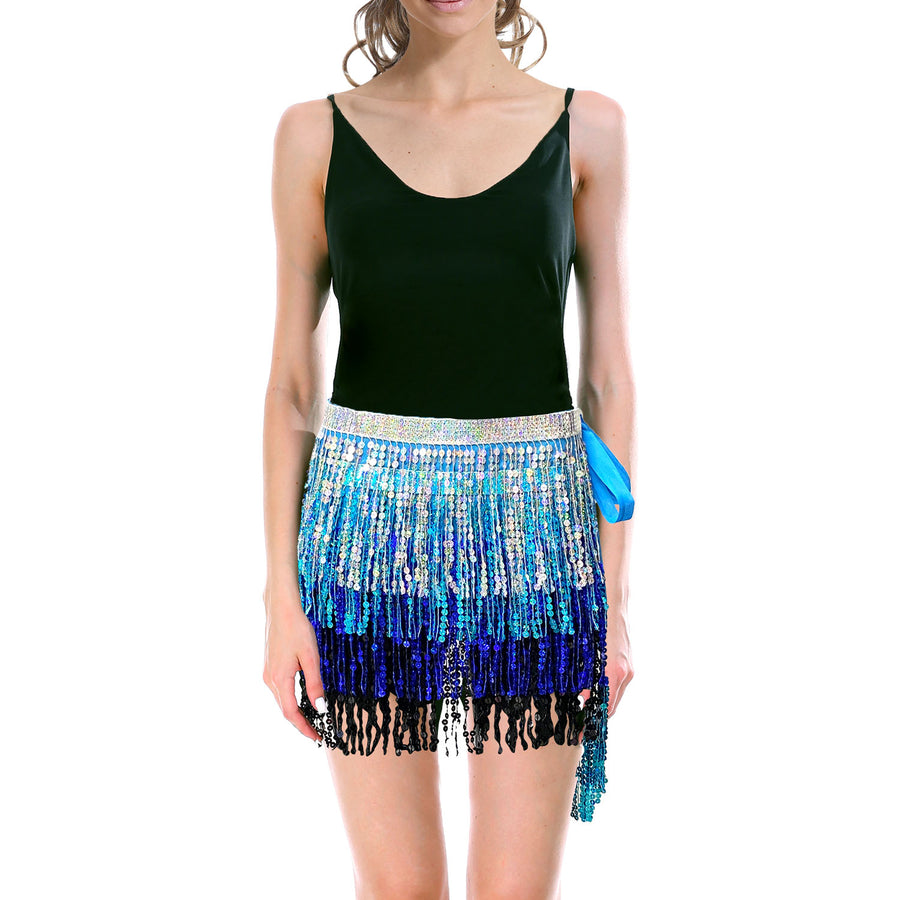 Sequin Fringe Skirt (Blue/Silver)