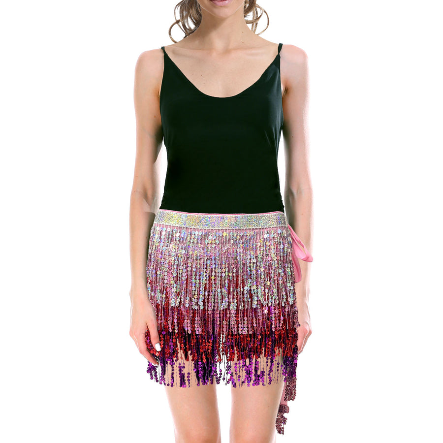 Sequin Fringe Skirt (Pink/Silver)