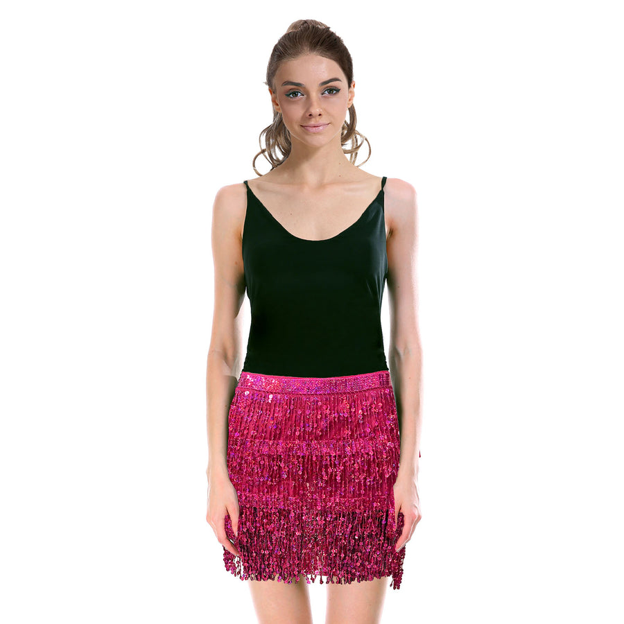 Sequin Fringe Skirt (Hot Pink)