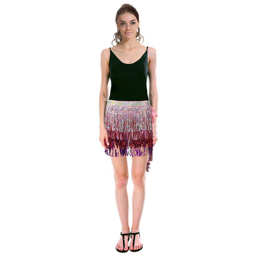 Sequin Fringe Skirt (Pink/Silver)