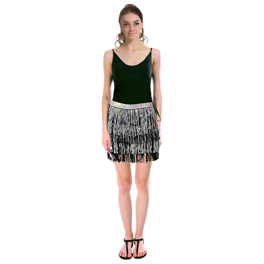 Sequin Fringe Skirt (Black/Silver)