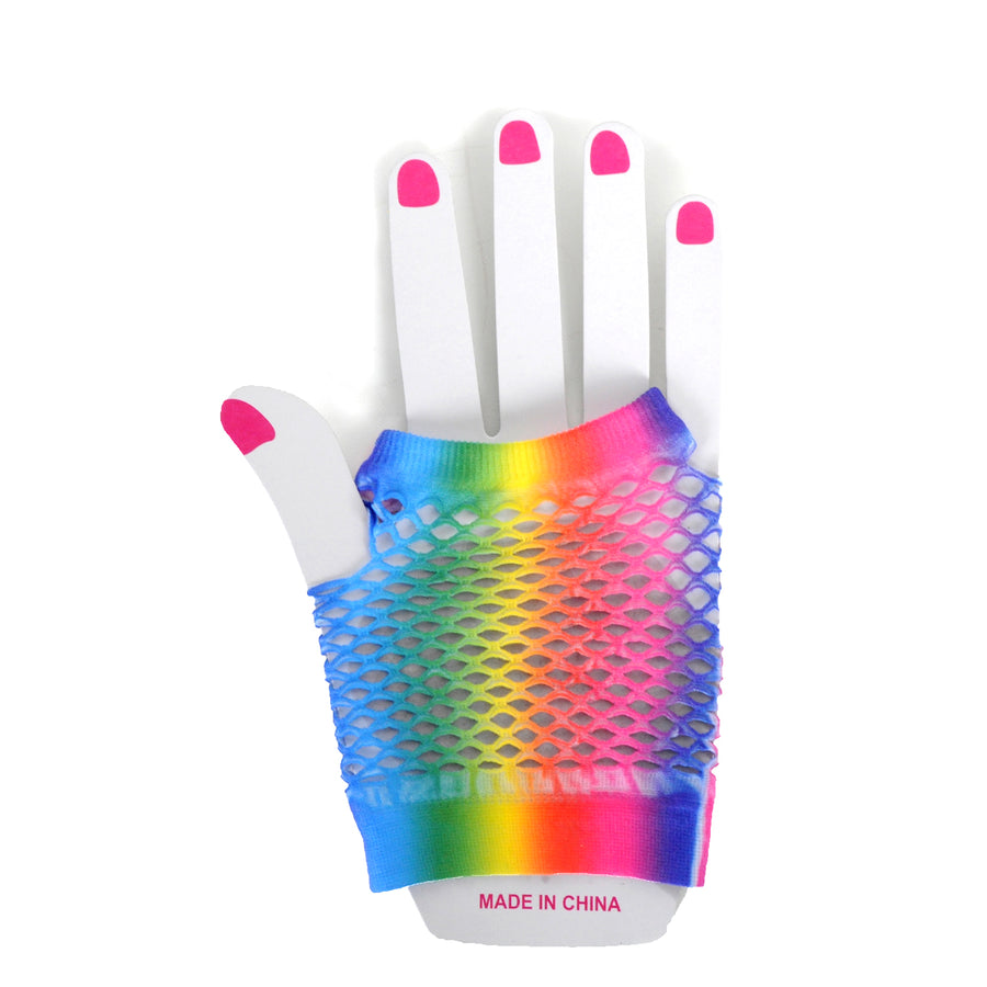 Rainbow Fishnet Gloves Short (Vertical Stripe)