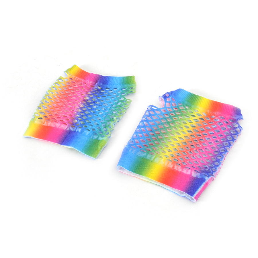 Rainbow Fishnet Gloves Short (Vertical Stripe)