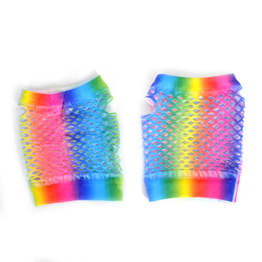 Rainbow Fishnet Gloves Short (Vertical Stripe)