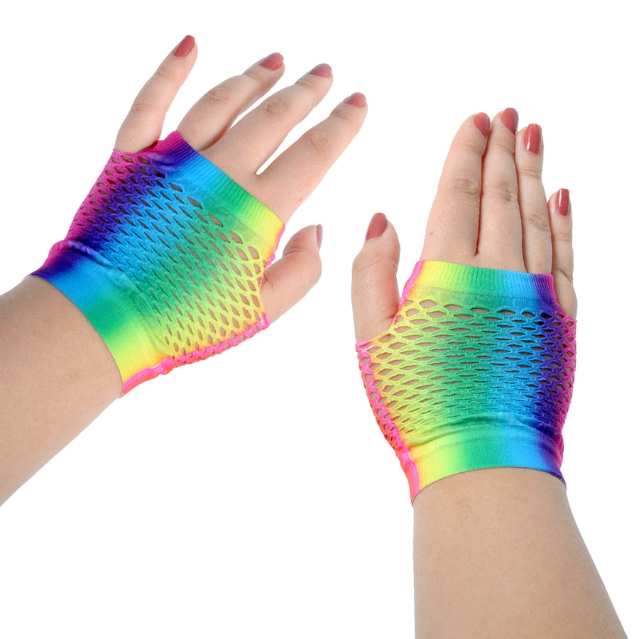 Rainbow Fishnet Gloves Short (Vertical Stripe)