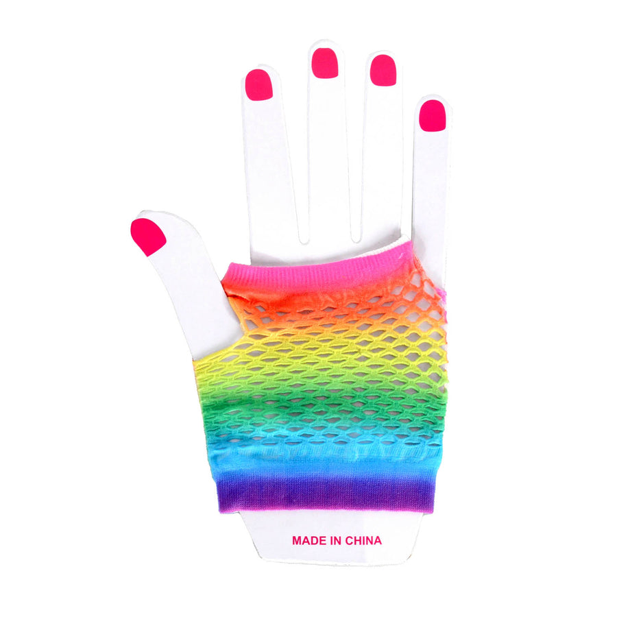 Rainbow Fishnet Gloves Short (Horizontal Stripe)