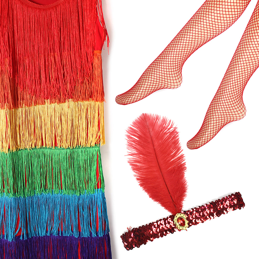 Adult 20s Rainbow Fringe Dress Costume Kit