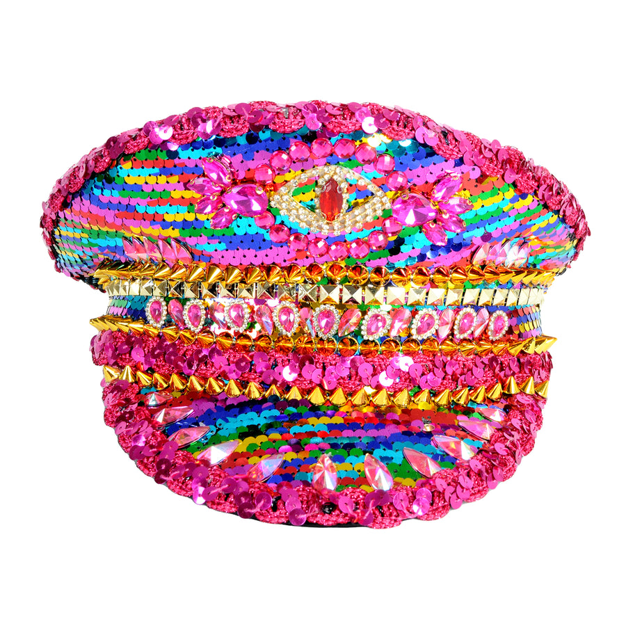 Deluxe Rainbow Studded Sequin Cap