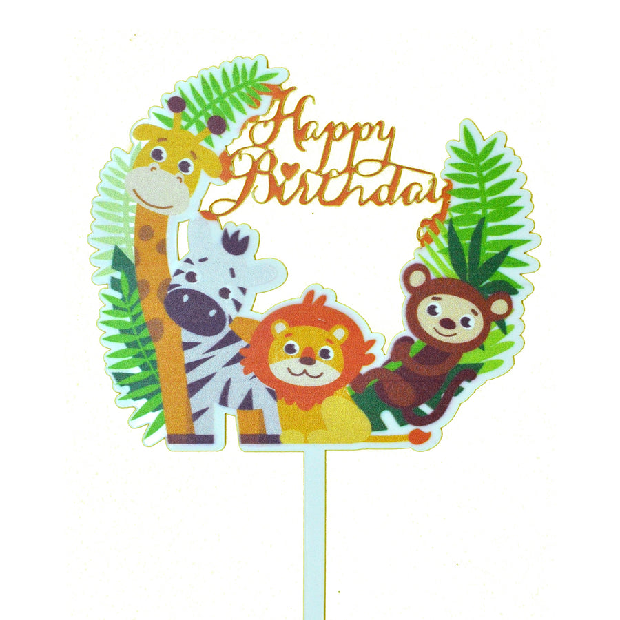 Happy Birthday Jungle Animal Cake Topper