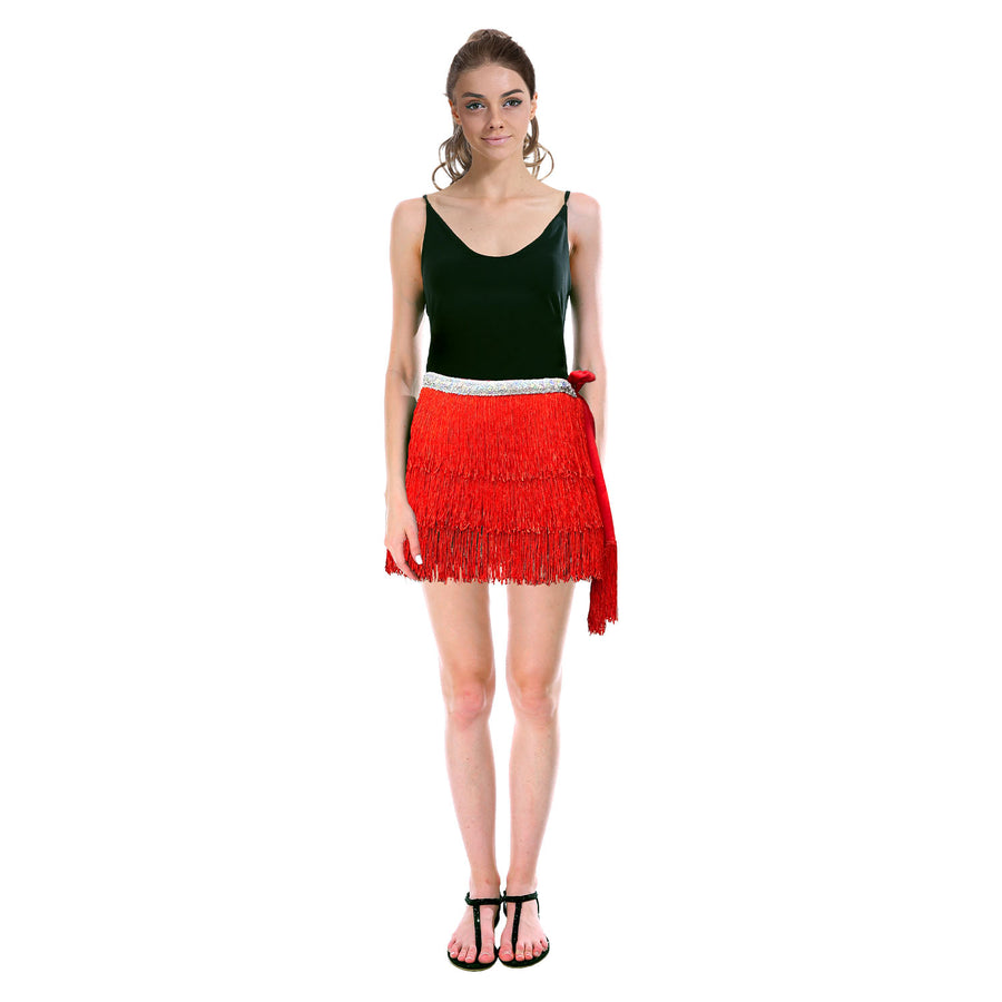 Fringe mini skirt red best sale