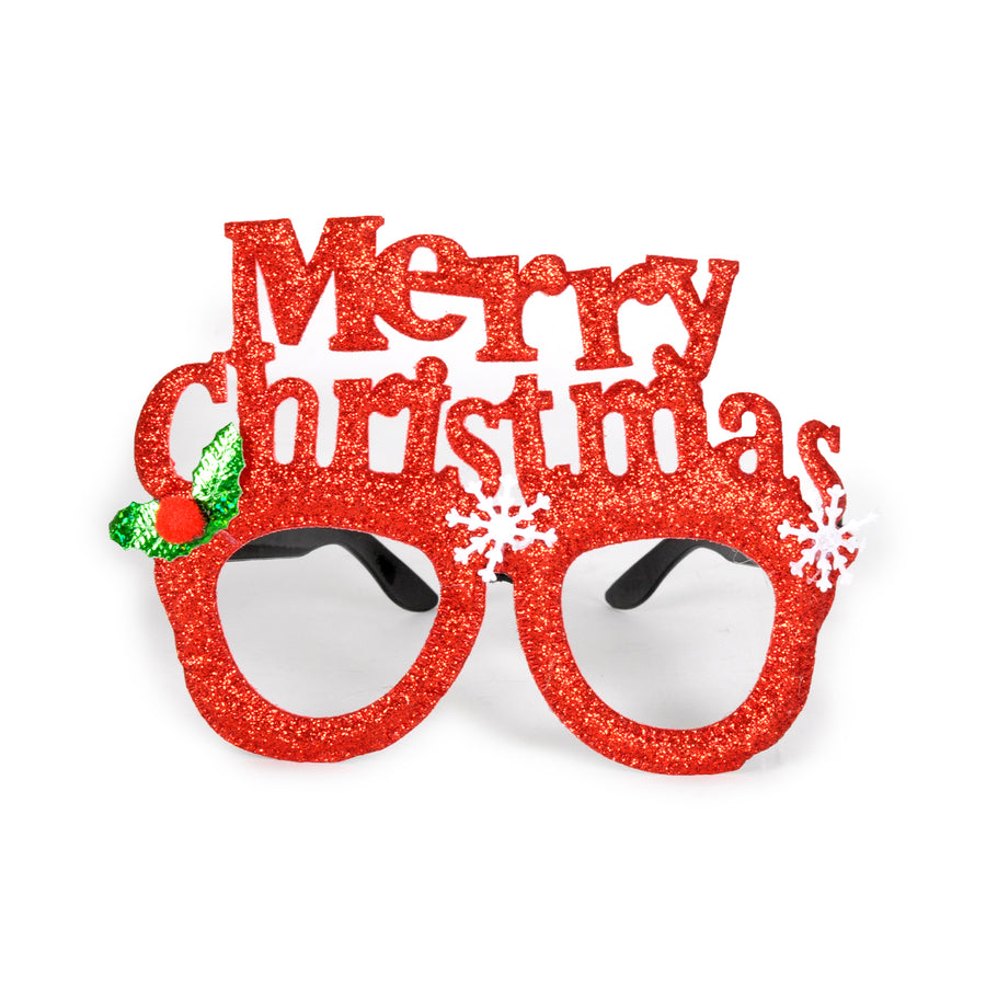 Merry Christmas Red Glitter Party Glasses