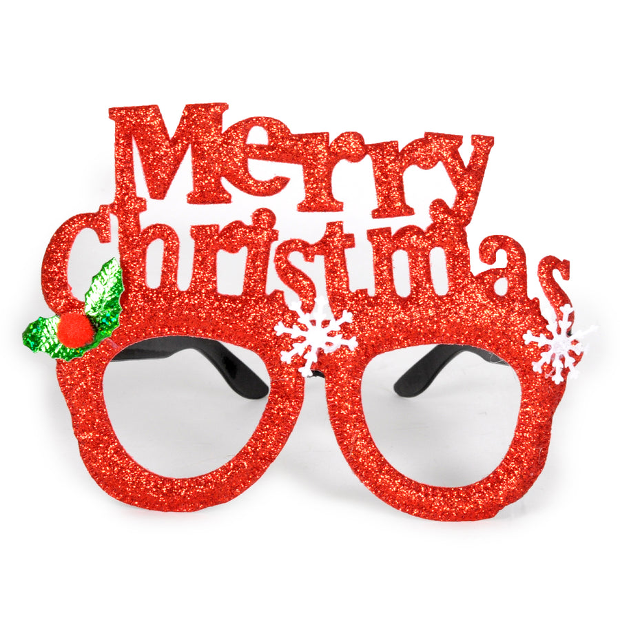 Merry Christmas Red Glitter Party Glasses