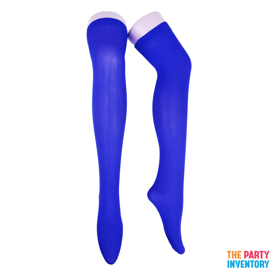 Blue Plain Over Knee Stockings