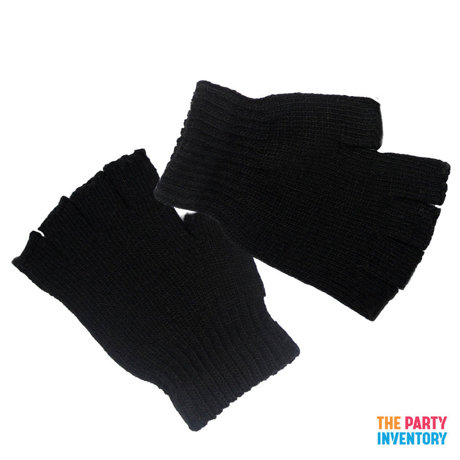 Classic Black Winter Beanie & Fingerless Gloves Set